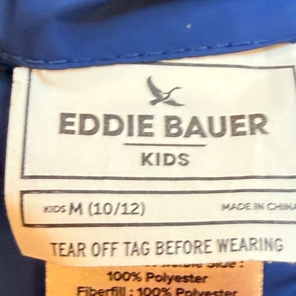 Eddie Bauer Kids Reversible Puffer Jacket Pink Blue Fleece Lined Hooded M 10/12 - Picture 2 of 9